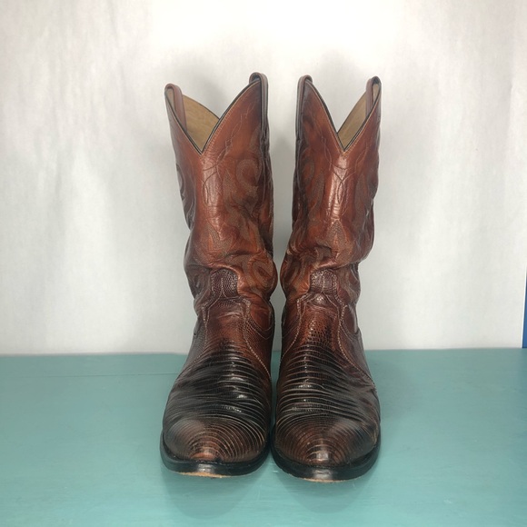 Dan Post Exotic Lizard Antique Brown Cowboy Boots - Picture 2 of 6